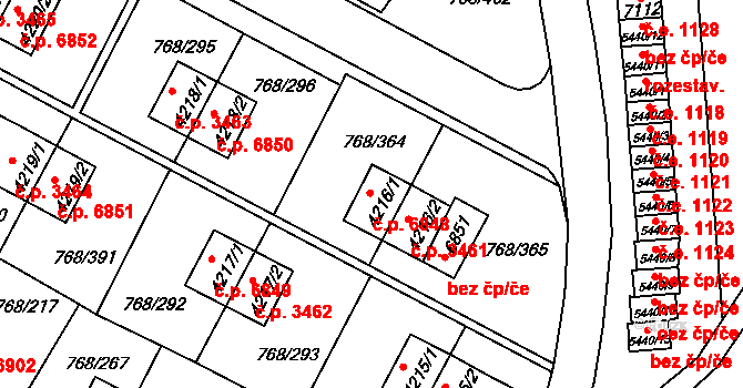 Zlín 6848 na parcele st. 4216/1 v KÚ Zlín, Katastrální mapa