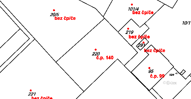 Tuchoraz 140 na parcele st. 220 v KÚ Tuchoraz, Katastrální mapa