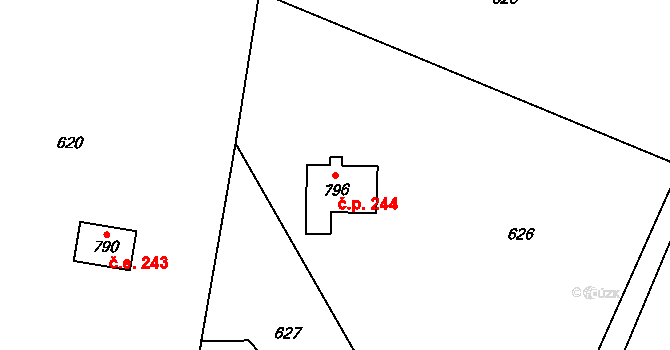 Černíky 244, Zvole na parcele st. 796 v KÚ Zvole u Prahy, Katastrální mapa