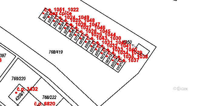 Zlín 1033,1040 na parcele st. 5372/12 v KÚ Zlín, Katastrální mapa