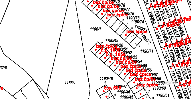 Bechyně 527,574 na parcele st. 1190/49 v KÚ Bechyně, Katastrální mapa