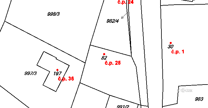 Chlaponice 25, Drhovle na parcele st. 82 v KÚ Mladotice u Drhovle, Katastrální mapa