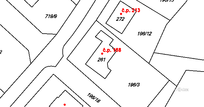 Křoví 168 na parcele st. 261 v KÚ Křoví, Katastrální mapa