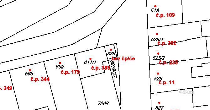Ostrožská Lhota 38706237 na parcele st. 829 v KÚ Ostrožská Lhota, Katastrální mapa