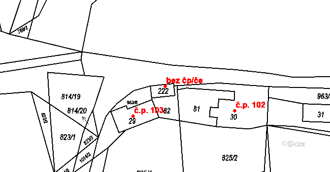 Bušín 38955237 na parcele st. 222 v KÚ Bušín, Katastrální mapa