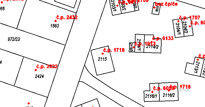 Zlín 1718 na parcele st. 2115 v KÚ Zlín, Katastrální mapa