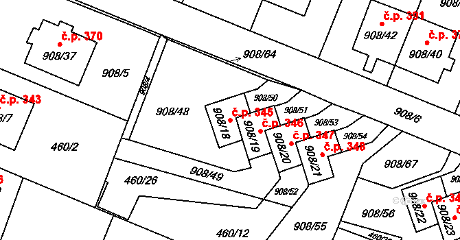 Malé Hoštice 345, Opava na parcele st. 908/18 v KÚ Malé Hoštice, Katastrální mapa