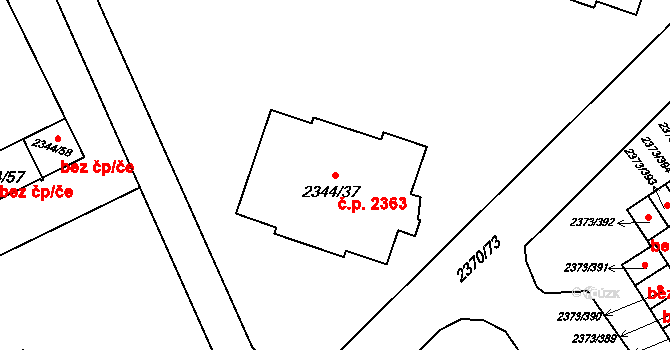 Předměstí 2363, Opava na parcele st. 2344/37 v KÚ Opava-Předměstí, Katastrální mapa