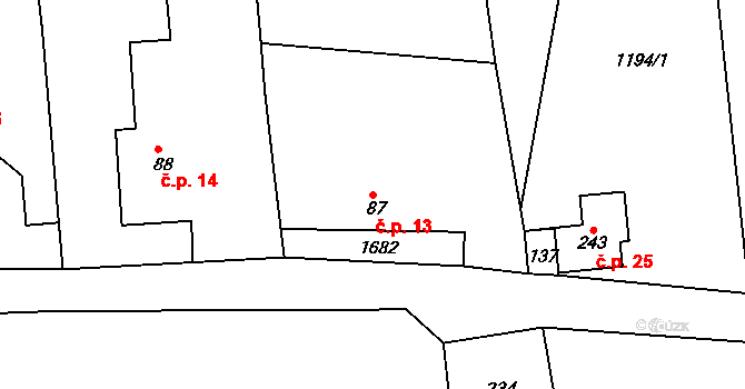 Kolná 13, Brumovice na parcele st. 87 v KÚ Úblo, Katastrální mapa
