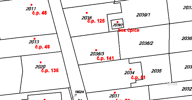Borová 141, Bolatice na parcele st. 2036/3 v KÚ Bolatice, Katastrální mapa