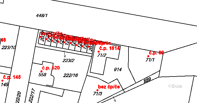 Neratovice 1514 na parcele st. 71/2 v KÚ Neratovice, Katastrální mapa