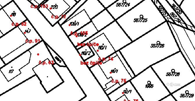 Kloboučky 74, Bučovice na parcele st. 110/1 v KÚ Kloboučky, Katastrální mapa