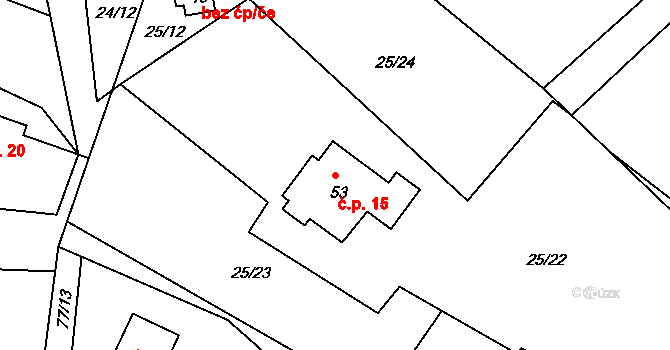 Milá 15, Bečov na parcele st. 53 v KÚ Milá, Katastrální mapa