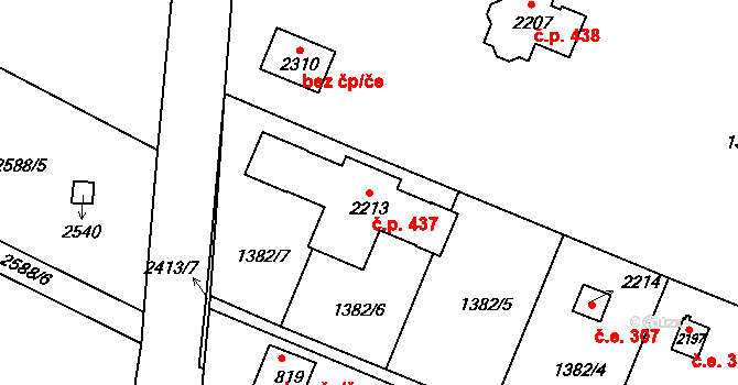 Lačnov 437, Svitavy na parcele st. 2213 v KÚ Moravský Lačnov, Katastrální mapa