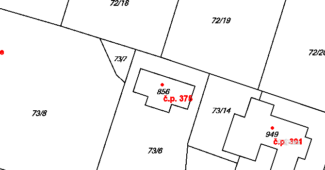Jevany 375 na parcele st. 856 v KÚ Jevany, Katastrální mapa