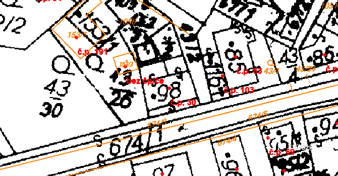 Nasavrky 30 na parcele st. 98 v KÚ Nasavrky, Katastrální mapa