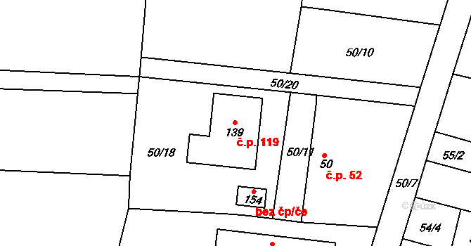 Lohenice 119, Přelouč na parcele st. 139 v KÚ Lohenice u Přelouče, Katastrální mapa