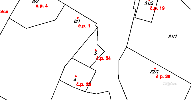 Maletice 24, Protivín na parcele st. 5 v KÚ Maletice, Katastrální mapa