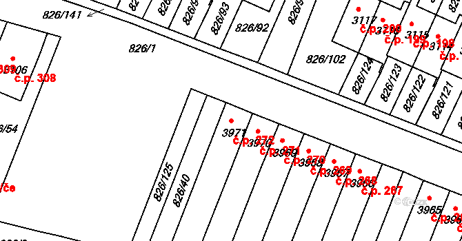 Václavské Předměstí 272, Písek na parcele st. 3971 v KÚ Písek, Katastrální mapa