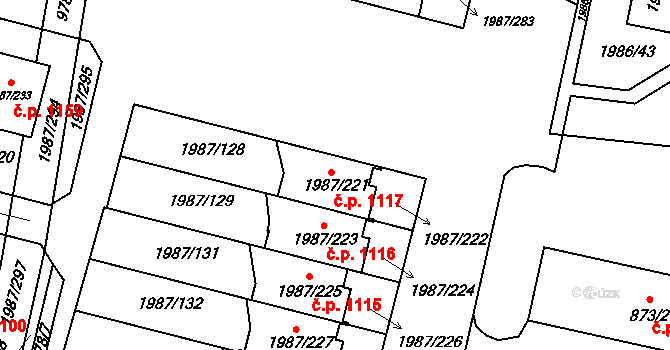 Nýřany 1117 na parcele st. 1987/221 v KÚ Nýřany, Katastrální mapa
