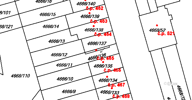 Pražské Předměstí 465, Vysoké Mýto na parcele st. 4666/137 v KÚ Vysoké Mýto, Katastrální mapa