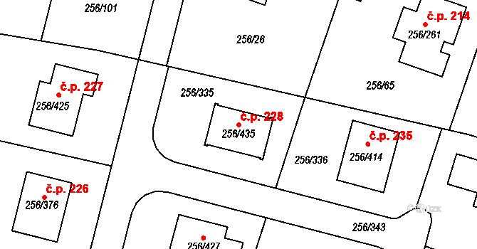 Adamov 228 na parcele st. 256/435 v KÚ Adamov u Českých Budějovic, Katastrální mapa