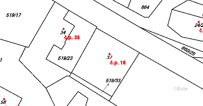 Chmelná 18, Sušice na parcele st. 37 v KÚ Velká Chmelná, Katastrální mapa