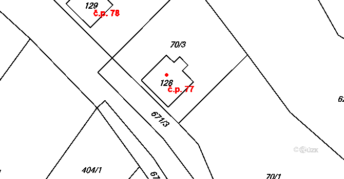 Řešetova Lhota 77, Studnice na parcele st. 128 v KÚ Řešetova Lhota, Katastrální mapa