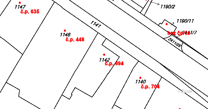 Holice 694 na parcele st. 1142 v KÚ Holice v Čechách, Katastrální mapa