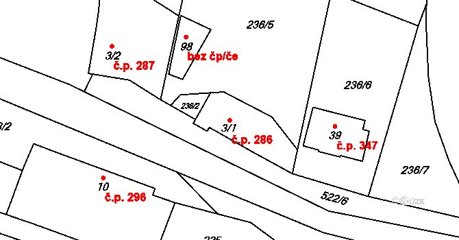 Doubravice nad Svitavou 286 na parcele st. 3/1 v KÚ Klemov, Katastrální mapa