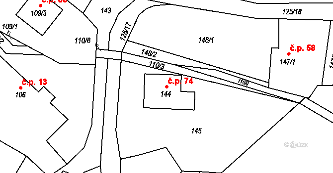 Sychotín 74, Kunštát na parcele st. 144 v KÚ Sychotín, Katastrální mapa