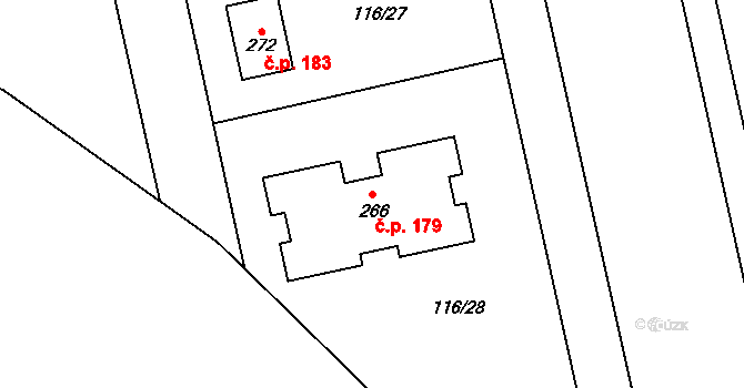 Škrovád 179, Slatiňany na parcele st. 266 v KÚ Škrovád, Katastrální mapa