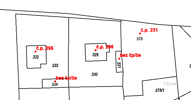 Mšec 296 na parcele st. 329 v KÚ Mšec, Katastrální mapa