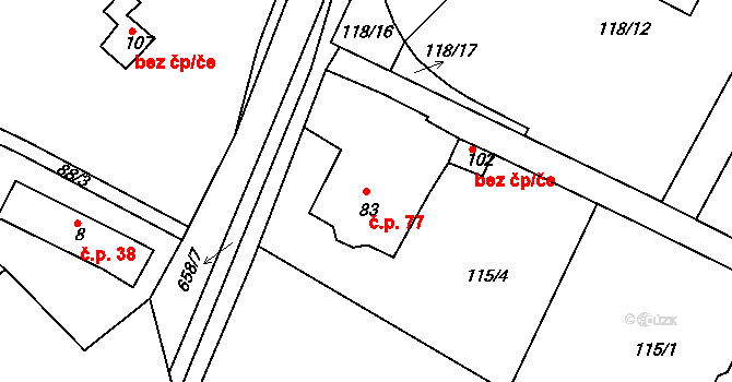 Líšťany 77 na parcele st. 83 v KÚ Líšťany, Katastrální mapa