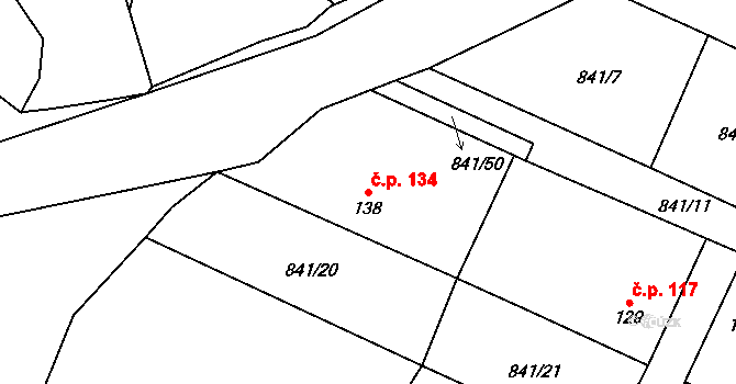 Malá Černoc 134, Blšany na parcele st. 138 v KÚ Malá Černoc, Katastrální mapa