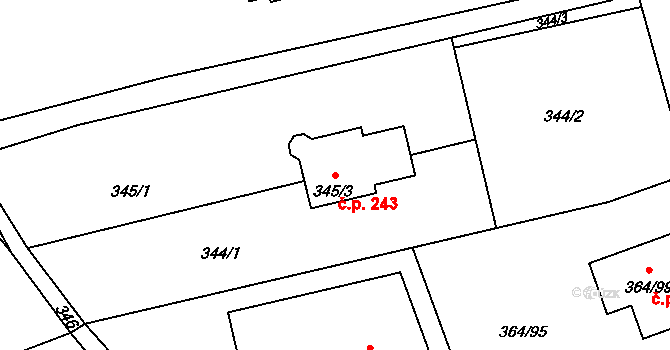 Klepačov 243, Blansko na parcele st. 345/3 v KÚ Klepačov, Katastrální mapa