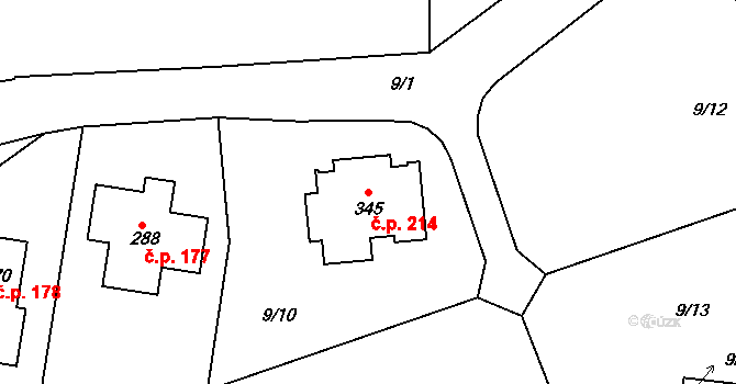 Volanov 214, Trutnov na parcele st. 345 v KÚ Volanov, Katastrální mapa