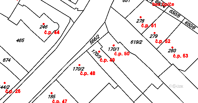 Otonovice 49, Hrubčice na parcele st. 170/3 v KÚ Hrubčice, Katastrální mapa