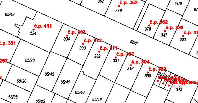 Přerov II-Předmostí 311, Přerov na parcele st. 332 v KÚ Předmostí, Katastrální mapa