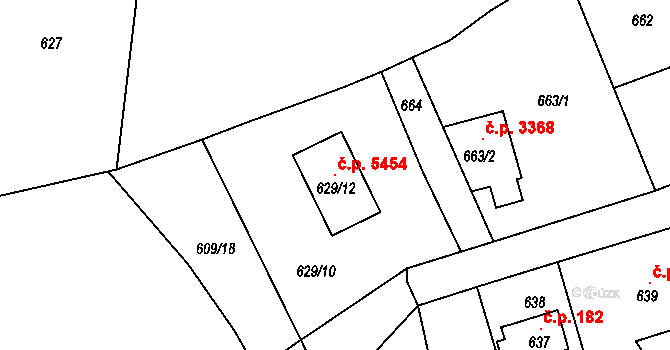 Rýnovice 5454, Jablonec nad Nisou na parcele st. 629/12 v KÚ Rýnovice, Katastrální mapa