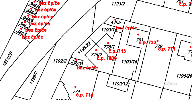 Nymburk 1808 na parcele st. 775/2 v KÚ Nymburk, Katastrální mapa