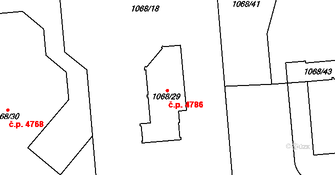 Jihlava 4786 na parcele st. 1068/29 v KÚ Jihlava, Katastrální mapa