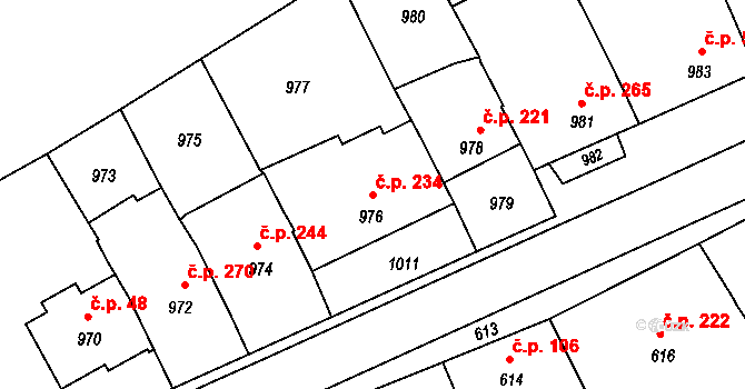 Lovčice 234 na parcele st. 976 v KÚ Lovčice u Kyjova, Katastrální mapa