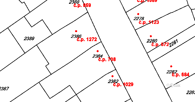 Vracov 708 na parcele st. 2384 v KÚ Vracov, Katastrální mapa