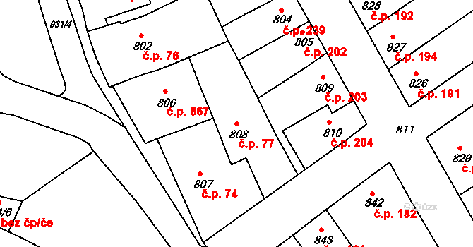 Chropyně 77 na parcele st. 808 v KÚ Chropyně, Katastrální mapa