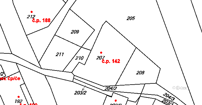 Janovice 142, Rýmařov na parcele st. 207 v KÚ Janušov, Katastrální mapa