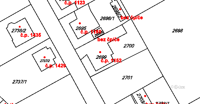 Děčín II-Nové Město 1152, Děčín na parcele st. 2699 v KÚ Děčín, Katastrální mapa