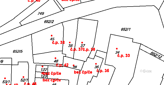 Razice 36, Hrobčice na parcele st. 37 v KÚ Razice, Katastrální mapa