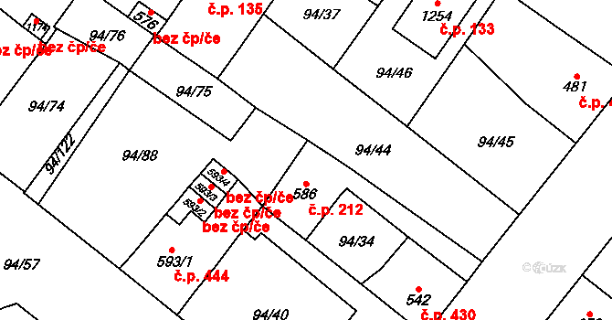 Košťany 212 na parcele st. 586 v KÚ Košťany, Katastrální mapa