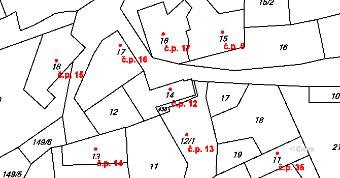 Bubovice 12 na parcele st. 14 v KÚ Bubovice, Katastrální mapa